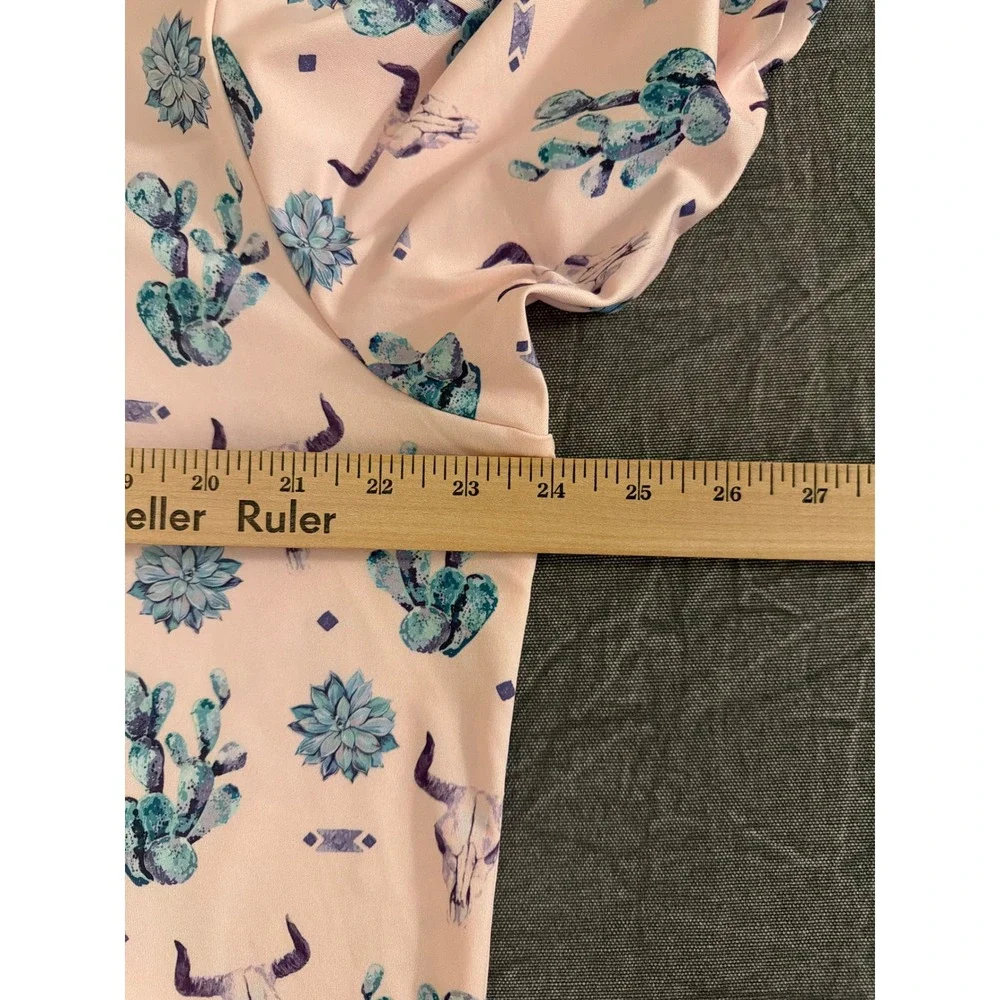 Bad Birdie Mens 2XL Golf Polo Pink Southwestern Cactus Steer Skull Print Shirt